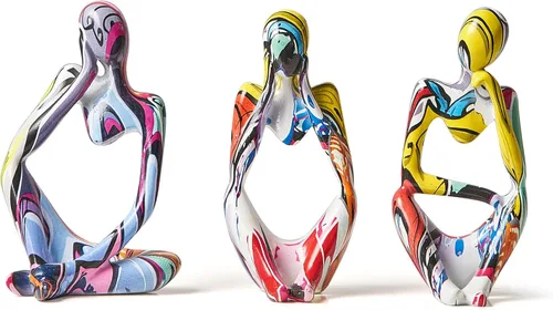 Juego de 3 estatuas de pensador abstracto, esculturas de resina modernas y coloridas para decoración de oficina en casa, figuras de arte hechas a