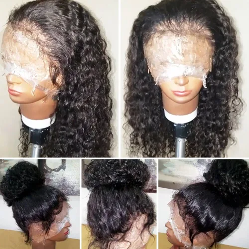 Miniatura 3 de Pelucas de pelo humano de encaje completo para las mujeres negras, cabello estilo mojado, ondulado, brasileño, virginal, Sin pegamento, con encaje