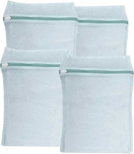 Miniatura 10 de Bolsas de lavandería de malla de algodón orgánico grandes y duraderas de 4 piezas con cremalleras resistentes y malla transpirable son delicadas Azul