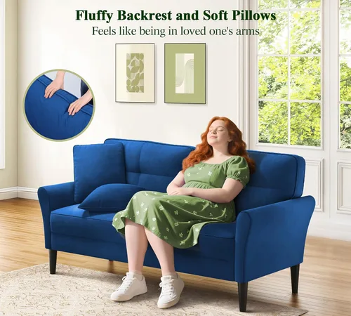 Miniatura 4 de Sofá biplaza de 69 pulgadas, sofás pequeños de terciopelo para espacios pequeños, sofás de dos plazas con 2 almohadas, sofás de dos plazas