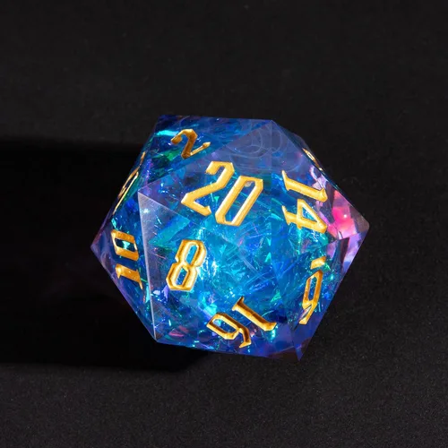 Miniatura 19 de Cusdie Dados D20 DND individuales con bordes afilados e inclusiones de lámina con purpurina, dados D&D de 20 caras, 1.31 pulgadas hechos a mano