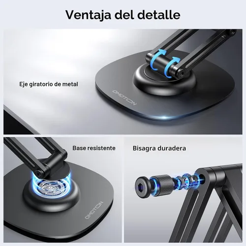 Miniatura 5 de OMOTON Soporte de Teléfono Magnético Giratório de 360° para Escritorio, Ajustable y Plegable de Aluminio para Soporte de Celular MagSafe con Base