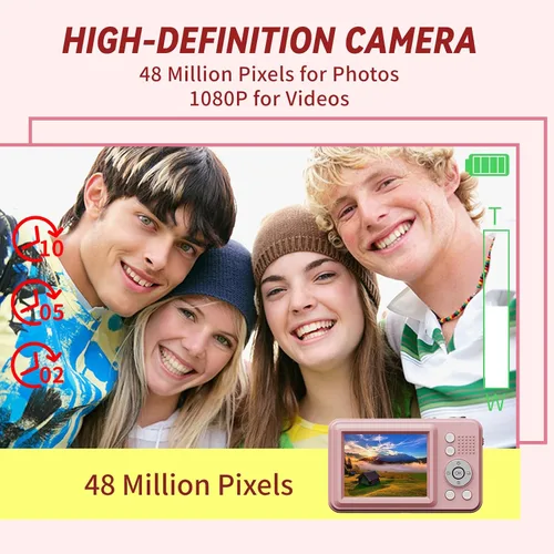 Miniatura 2 de Cámaras digitales FHD para niños y niñas, cámara digital compacta de apuntar y disparar con zoom de 16X, tarjeta de 32 GB, cámara para niños