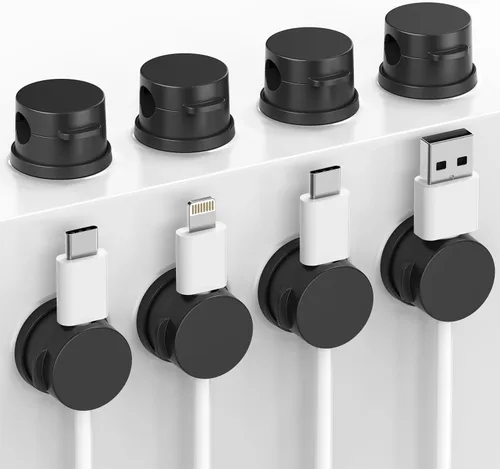 Inchor Organizador de cables, organizador de cables giratorio, paquete de 8 clips adhesivos de resorte sin residuos, soporte de cable para mesita de