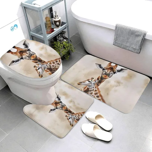 Miniatura 3 de Juego de alfombras de baño con estampado de jirafa, alfombra de baño suave y absorbente, lavable, antideslizante, alfombra de baño de felpa peluda