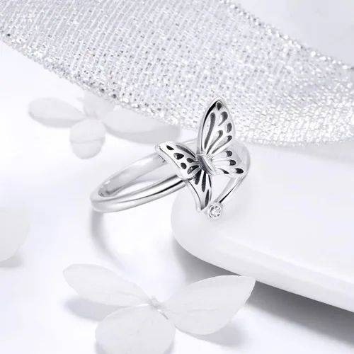 Miniatura 5 de Anillo de plata de ley 925 con diseño de mariposa delicada, expandible, ajustable, para mujeres, adolescentes y niñas, Metal, Sin piedras preciosas