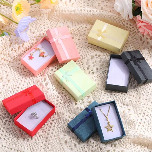 Miniatura 3 de Batiyeer Juego de cajas de regalo de joyería, cajas de cartón de regalo pequeñas vacías para embalaje de joyas con lazo de cinta para aniversarios