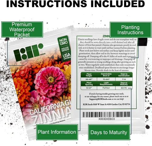 Miniatura 3 de 250 semillas de zinnia de California Giants para plantar, semillas de flores de primera calidad cultivadas en Estados Unidos sin OMG cultivadas