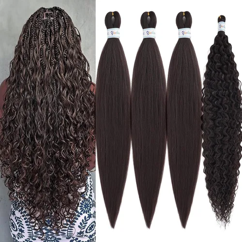 Miniatura 53 de Cabello para trenzar rizado ondulado negro 1B preestirado de onda oceánica profunda de ganchillo bohemio para trenzar de 16 pulgadas, 2 paquetes