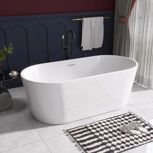 Miniatura 13 de Bañera independiente de acrílico de 59", bañera independiente, bañera independiente, bañera de remojo, certificado cUPC, YL (blanco brillante)