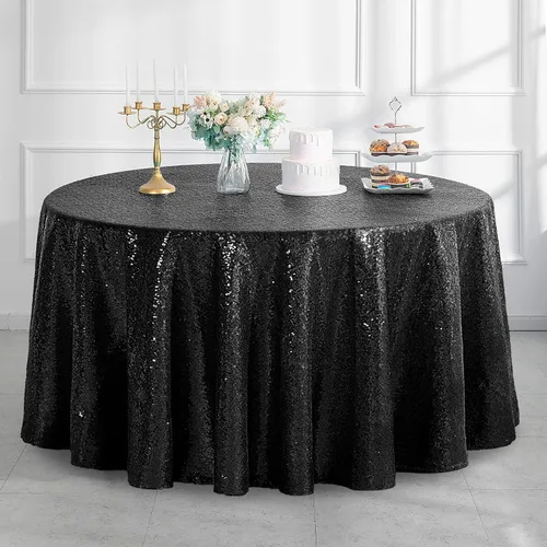 Pufogu Mantel redondo de lentejuelas negras de 50 pulgadas con purpurina negra para decoración de cumpleaños, boda, despedida de soltera, baby