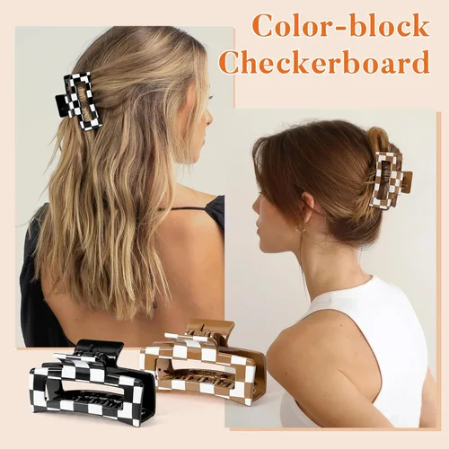 Miniatura 3 de Auseibeely 6 pinzas para el cabello a cuadros para mujer, 3.35 pulgadas, pinzas cuadradas medianas para cabello fino, bonitos accesorios