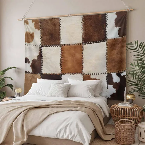 Miniatura 4 de Tapiz para colgar en la pared, tapices estéticos de piel de vaca, estampado de piel de vaca de granja, tapiz marrón para dormitorio, sala de estar