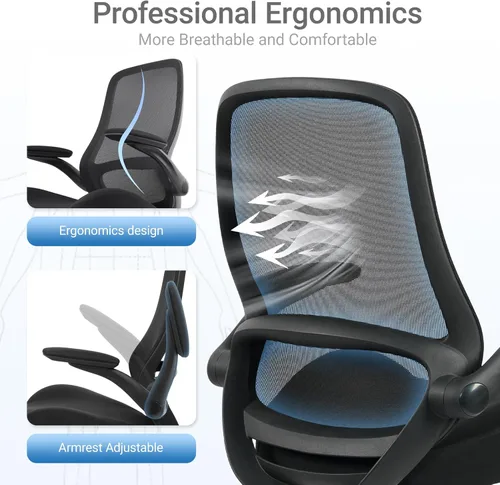 Miniatura 6 de HYLONE Silla de dibujo alta de oficina con reposabrazos abatibles y ajustables, silla ergonómica para computadora con reposapiés ajustable, anillo