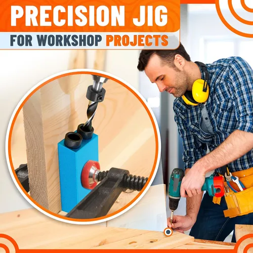 Miniatura 8 de Kit de plantilla de agujero de bolsillo compacto de 14 piezas con guía de taladro de ángulo de 15° - Construye juntas fuertes con tornillos ocultos.