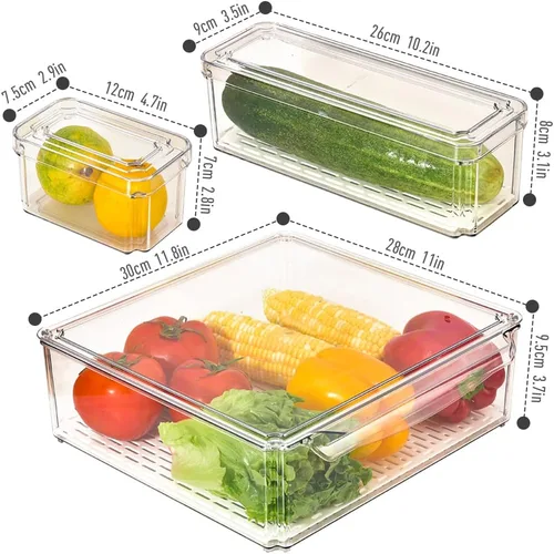 Miniatura 4 de Contenedores organizadores apilables para refrigerador con tapas, organizadores y contenedores de almacenamiento, contenedores de plástico sin BPA