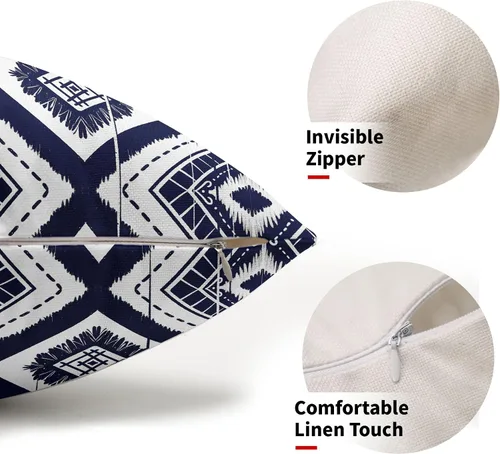 Miniatura 2 de Juego de 2 fundas de almohada lumbares geométricas de color azul marino y blanco de 12 x 20 pulgadas, color azul índigo, marfil, diamante Ikat
