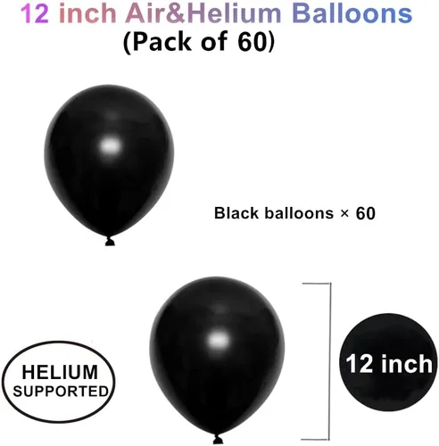 Miniatura 2 de Globos de látex negro de 12 pulgadas, 60 globos gruesos para decoraciones de fiestas (12 pulgadas negro)