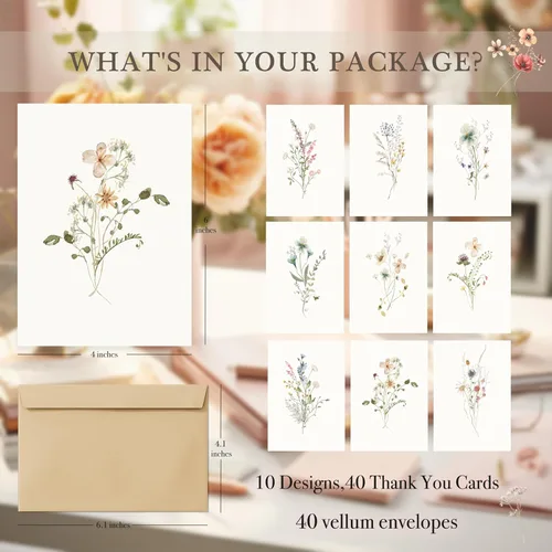 Miniatura 3 de slapaflife Tarjetas en Blanco, Tarjetas de Felicitación en Blanco 10x15 cm, Juego de 40 - Elegantes Tarjetas de Felicitación en Blanco con Diseño