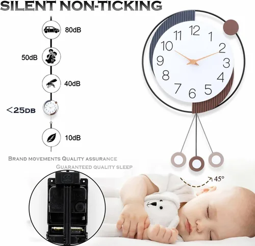 Miniatura 3 de Dankeit Reloj de pared decorativo con péndulo, silencioso, funciona con batería de cuarzo, grande de 13x20 pulgadas para decoración de la sala
