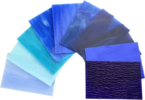 Miniatura 4 de Lanyani (10 hojas) Paquete de hojas de vidrio de colores azules variedad 4 x 6 pulgadas de vidrio de arte opalino Tiffany, texturas mixtas