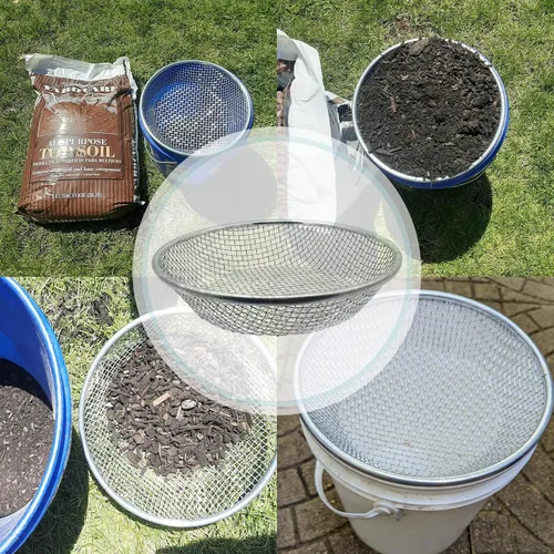 Miniatura 5 de Tamiz de 1/4 Pulgada para Jardinería, Tamiz para Rocas de 5 Galones, Tamiz para Compost y Suciedad, Captura Suciedad, Rocas y Aserrín