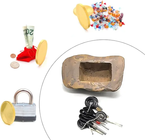 Miniatura 2 de Llavero ocultador de llaves para exteriores, diseño de roca realista, resistente a la intemperie y a la oxidación