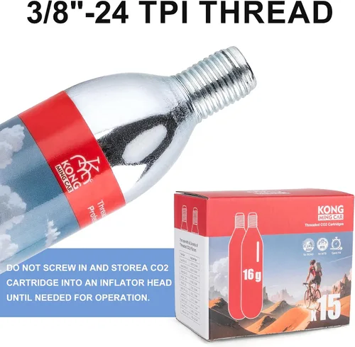 Miniatura 3 de Cartuchos de CO2 roscados de 0.56 oz/0.88 oz - Cilindro de CO2 para infladores de neumáticos de bicicleta - Gran recarga para neumáticos