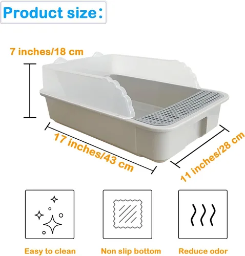 Miniatura 5 de Caja de arena abierta para gatos con lado alto, bandeja antisalpicaduras para gatos, inodoro para gatitos con cuchara, arena extraíble semicerrada