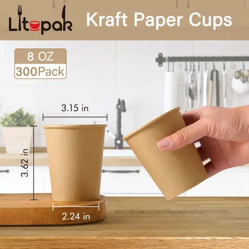 Miniatura 2 de LITOPAK Paquete de 300 Tazas de Café Desechables de 8 oz Tazas de Papel para Agua, Café, Jugo y Té, Tazas de Papel Calientes de 8 Onzas para Hogar