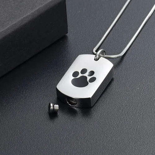 Miniatura 7 de Collar de urna de cremación para cenizas para mascotas, joyería conmemorativa de cenizas con estampado de patas, colgante de recuerdo, deja una foto
