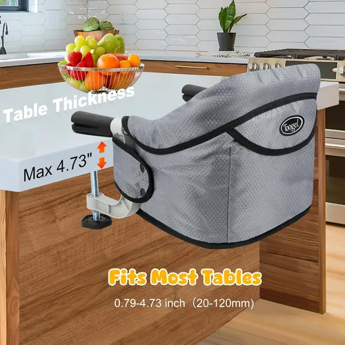 Miniatura 2 de Toogel Silla alta de gancho, silla alta portátil para bebé, asiento de mesa plegable con clip para 6 a 36 meses, tela antidesgarro, funda lavable