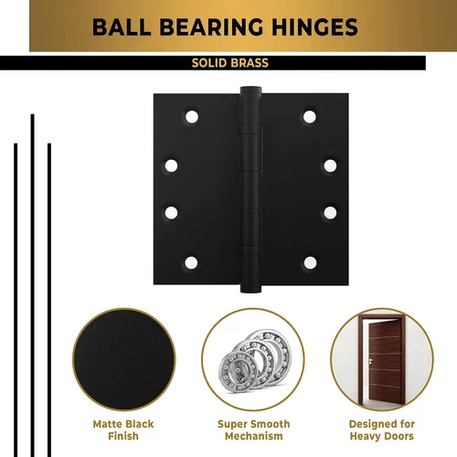 Miniatura 3 de Bisagra negra resistente para puerta, rodamiento de bolas negro mate, 4 x 4 pulgadas, resistente, juego de 2 bisagras de puerta de latón macizo