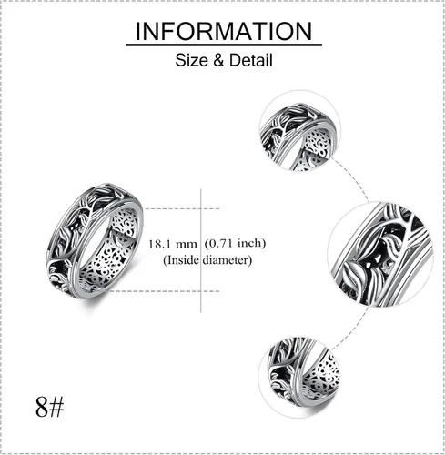 Miniatura 4 de YAFEINI Fidget Ring Sterling Silver Anxiety Ring Filigree LeavesHeartbeat Anxiety Ring semicolon Spinner Band Ring Spinner Ring Relieving Stress