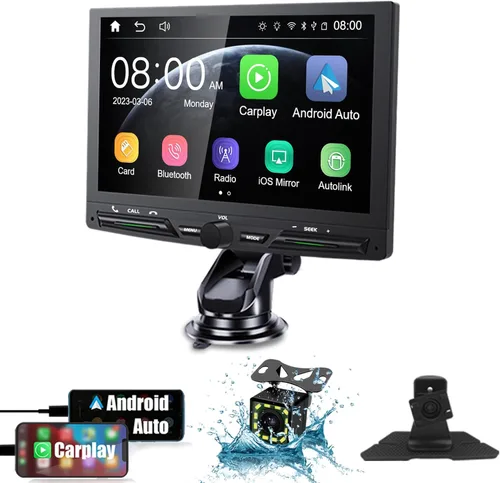 Pantalla táctil inalámbrica portátil Apple Carplay para 7 "HD portátil Android Auto pantalla estéreo de coche, receptores de audio para automóvil