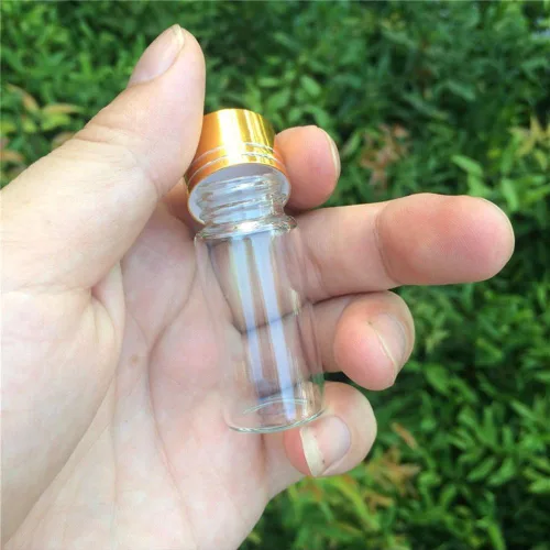 Miniatura 7 de 24 botellas de cristal de 0.3 onzas líquidas con tapas de rosca de aluminio dorado, aceite esencial vacío, azafrán, píldora, polvo, frascos