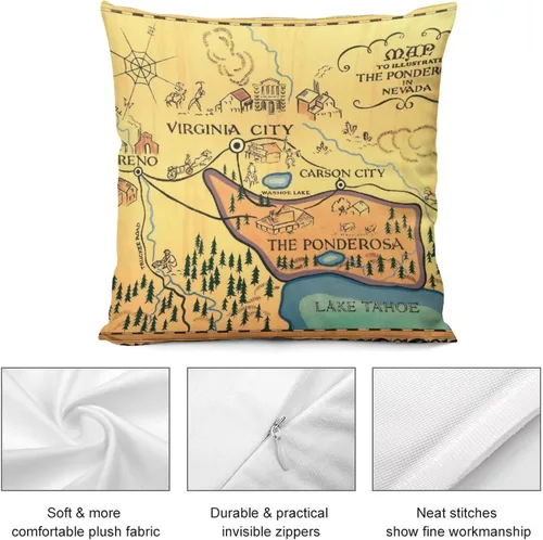Miniatura 4 de Funda de almohada con diseño de mapa de la ponderosa de Bonanza, acogedora funda de almohada cuadrada, decoración del hogar para cama, sofá, sala