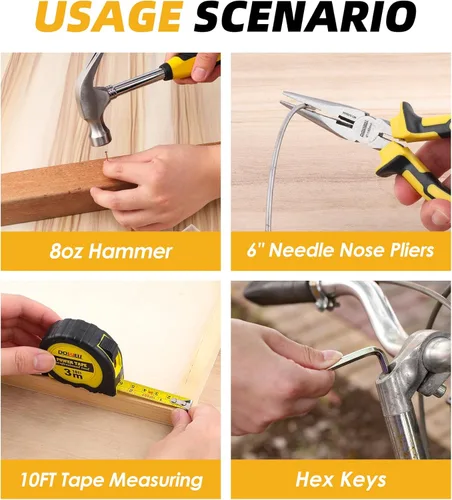 Miniatura 6 de DOWELL Kit de herramientas de 147 piezas con taladro inalámbrico de 12 V con portabrocas sin llave de 3/8 pulgadas para el hogar, hombres, LED