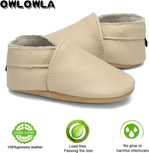 Miniatura 2 de OWLOWLA Zapatos de bebé de suela suave, zapatos de cuna de cuero para primeros pasos, mocasines para bebés, zapatos para niños y niñas
