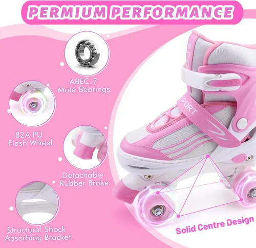 Miniatura 4 de Patines de Ruedas para Niños, Niñas y Pequeños de 3 a 12 años, Ajustables en 4 Tallas para Niños y Adolescentes con Ruedas Iluminadas, Patines