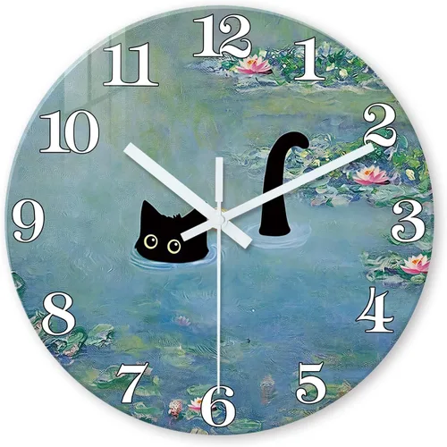 Miniatura 11 de XNM - Relojes de pared redondos rústicos para decoración de cocina y sala de 12 pulgadas, reloj de gallo de vidrio, funciona con pilas, marrón