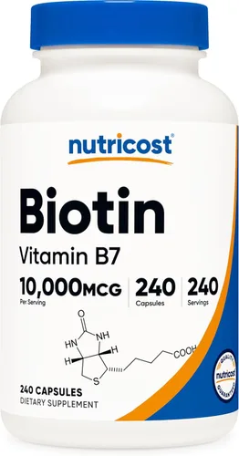 Suplemento Nutricost Biotin (Vitamina B7) 0.00035 oz, 240 cápsulas, 1 botella, 1