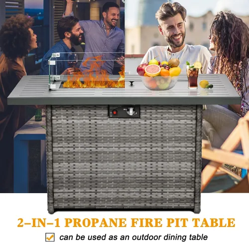 Miniatura 7 de LayinSun Mesa para fogata de gas propano de 44 pulgadas, 55000 BTU rectangular con protector de viento de vidrio para patio exterior, terraza