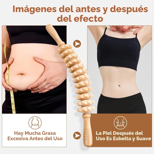 Miniatura 7 de Rodillo de masaje de madera para piernas y muslos, herramienta de mano para alivio muscular, drenaje linfático y escultura corporal, masajeador