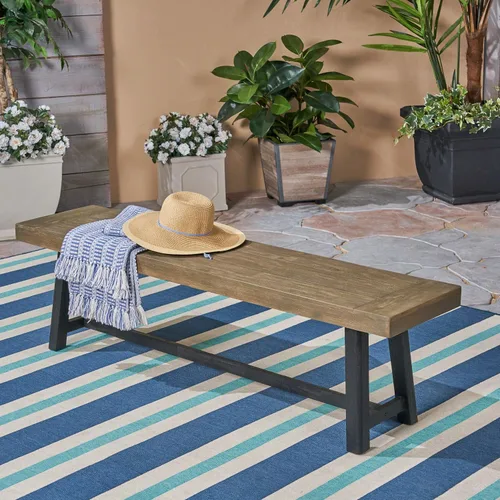 Miniatura 2 de Christopher Knight Home Toby Outdoor Banco de madera de acacia, acabado gris arenado y negro