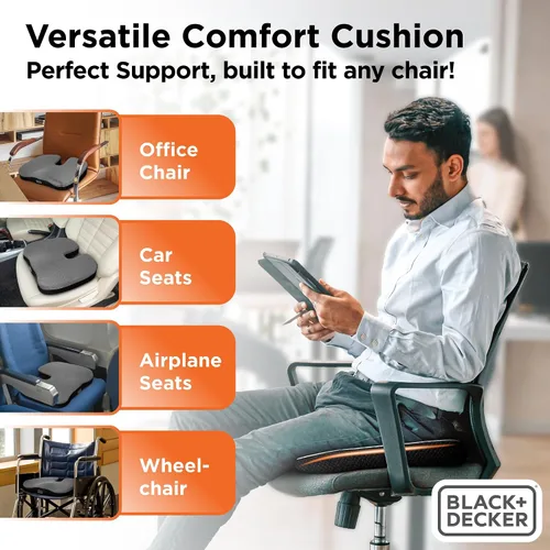 Miniatura 3 de BLACK+DECKER Cojín de asiento de espuma viscoelástica acolchada y tejida en U para silla de oficina, coche, silla de ruedas y avión – Ergonómico