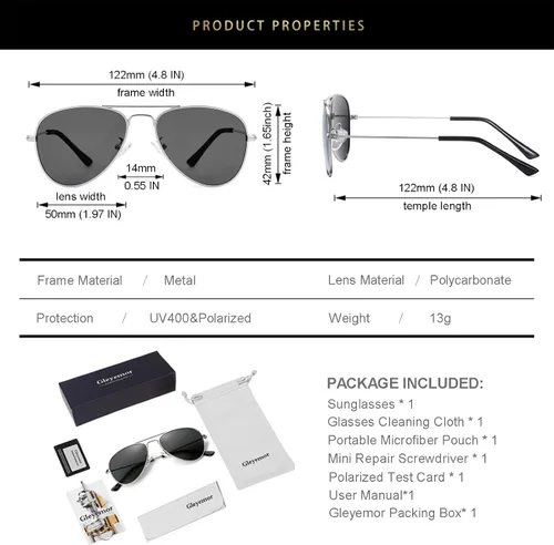 Miniatura 34 de Gleyemor Lentes de sol polarizados estilo aviador para niños y niñas, jóvenes, adolescentes, dos tamaños de 1.969 in y 2.047 in