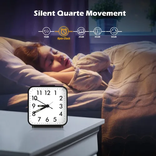 Miniatura 4 de JXTZ Reloj despertador analógico, reloj de noche alimentado por batería, reloj de viaje silencioso sin tictac con luz nocturna, repetición, fácil