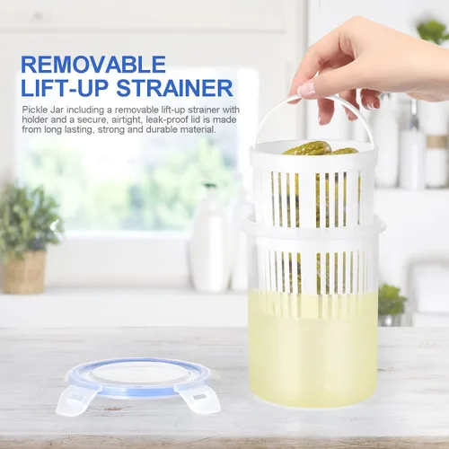 Miniatura 3 de Firlar Tarro de pepinillos con inserto de colador,Contenedor de almacenamiento de pepinillos con inserto de colador,Contenedor de almacenamiento
