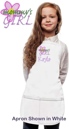 Miniatura 2 de Delantal personalizado de color rosa intenso para niños, con diseño de bordado de flores de mamá niña, tela de sarga de poliéster/algodón, extra